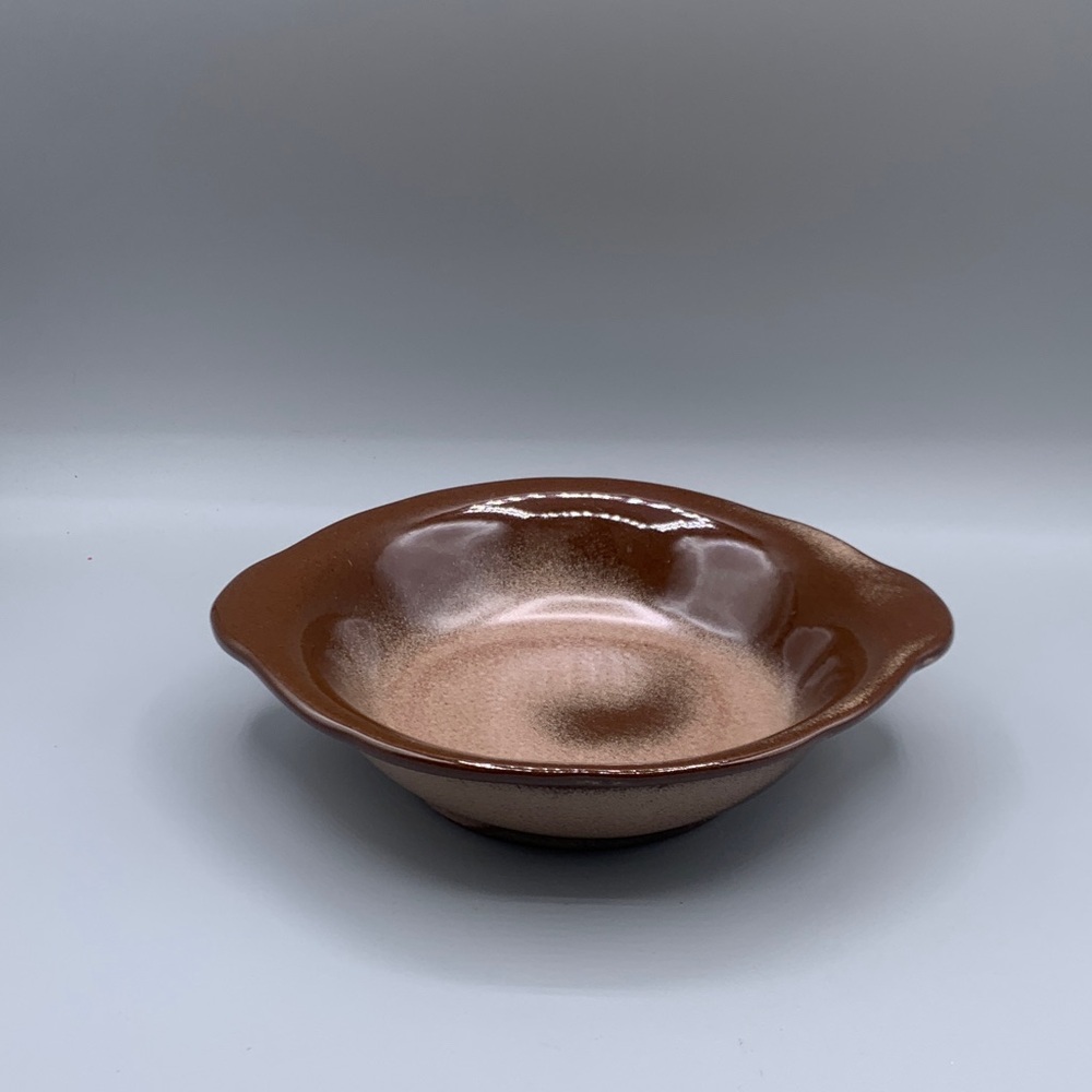Vintage Frankoma 308 Round Pottery Dish Plainsman Prairie Brown Lugged Bowl
